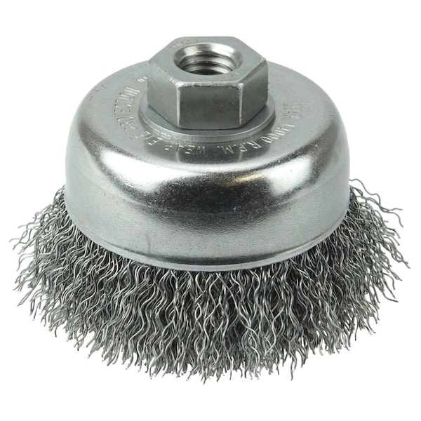 Weiler 3" Crimped Wire Cup Brush .014" Steel Fill 1/2"-13 UNC Nut 13244 - main